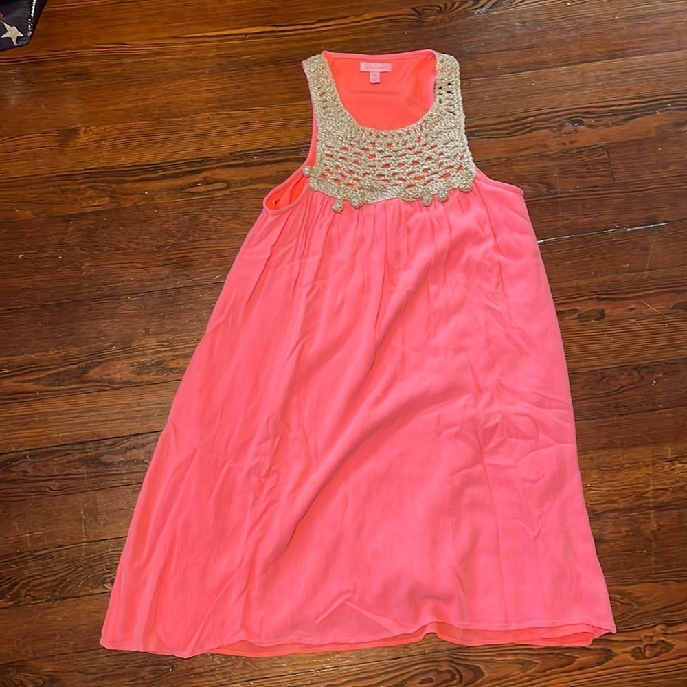 Lilly Pulitzer Women’s Coral Dress with Gold Crochet Detail Size XS